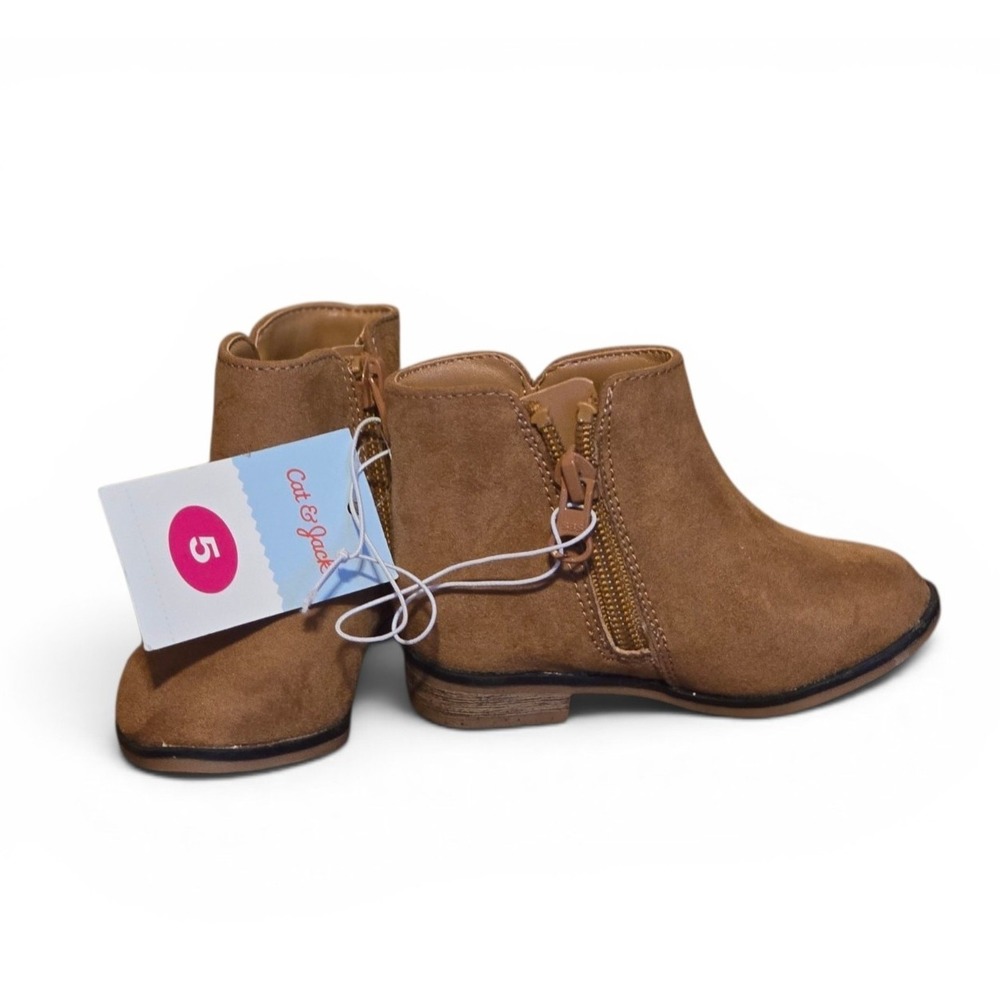Cat & Jack Toddler Girls Brown Faux Suede Ankle Boots Side Zip Size 5 NWT